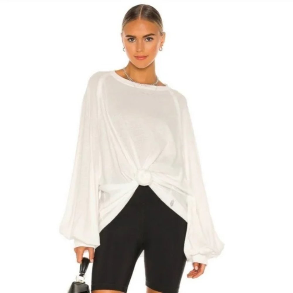 NEW Free People Shes Everything White Solid Puffed Long Sleeve Womens Size M - Picture 1 of 13